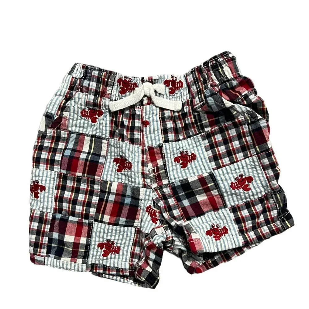 Gymboree 6-12m Lobster Appliqué Bodysuit & Madras Plaid Shorts